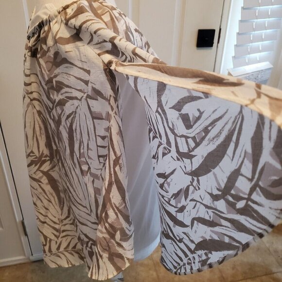 IN Studio Blouse Womens Medium Tan White Pullover Overlay Boho Coastal Beach - Picture 9 of 12